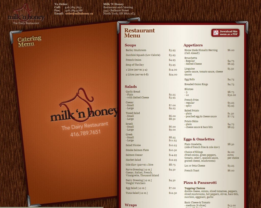 Milk n Honey single page website